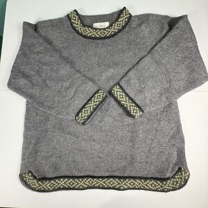 Rey Wear‎ 100% Merino Wool Sweater Womens L Gray Fair Isle Knit
